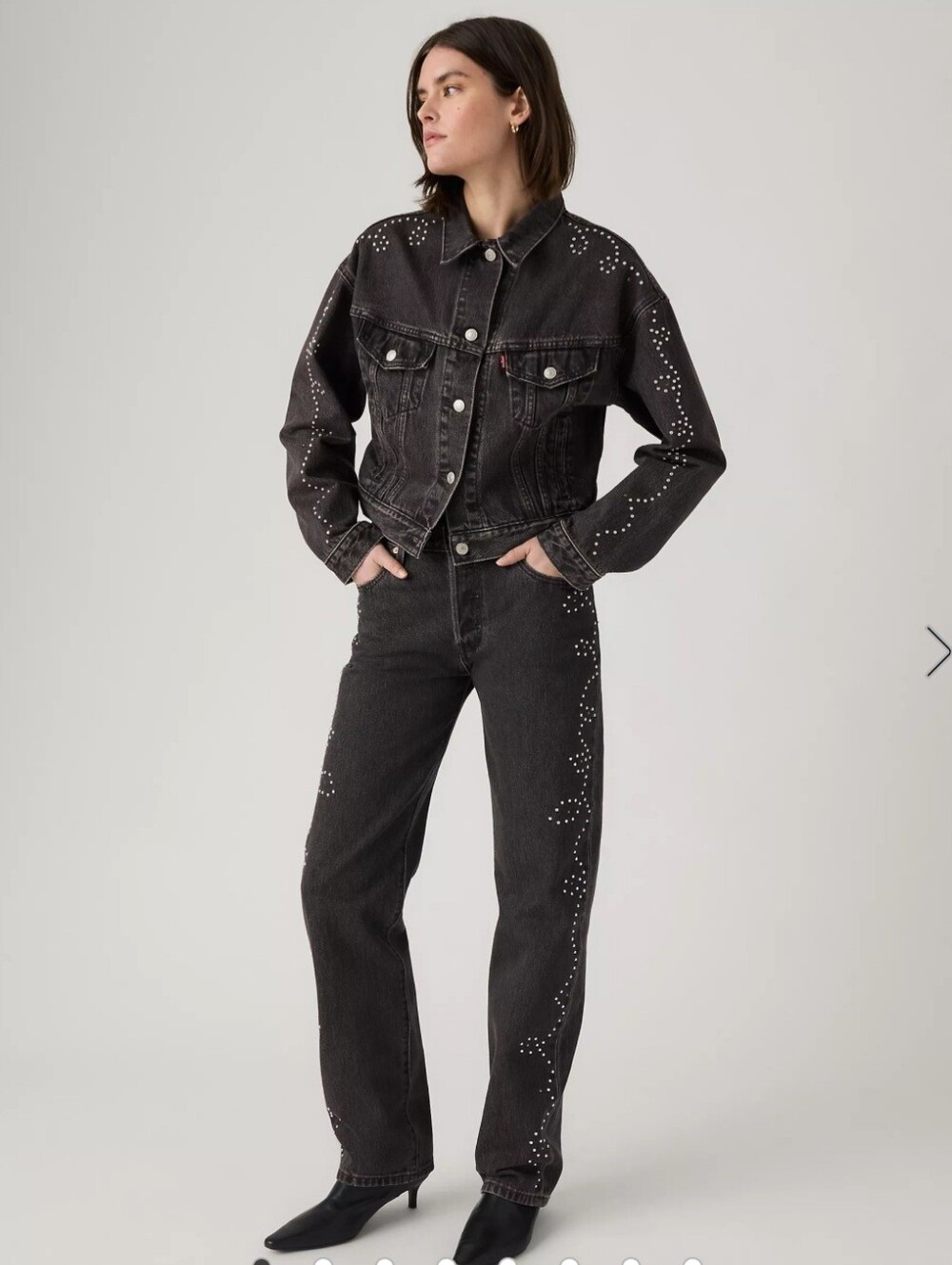 Levi's 501 90s Black Straight-Leg Jeans Silver Stud Accents 30 X 32. New Indie